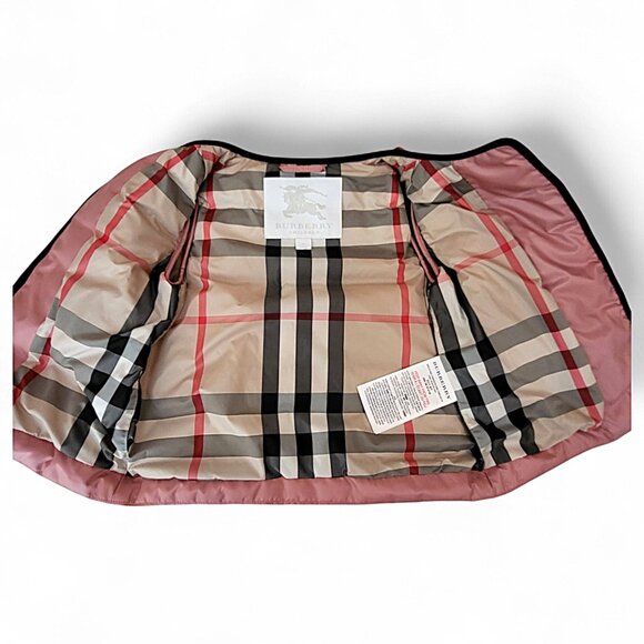 Burberry Pink Down Puffer Jacket 2Y Plaid Lined Girls Coat Toddler Designer EUC - Picture 15 of 16